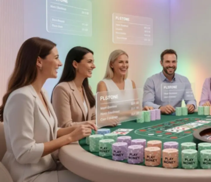 Hosté si užívají společenský pokerový večer bez skutečných peněžních sázek
